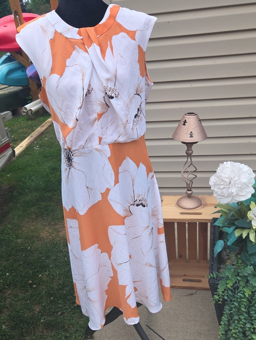 Liz Claiborne Orange and White Floral Midi Dress
